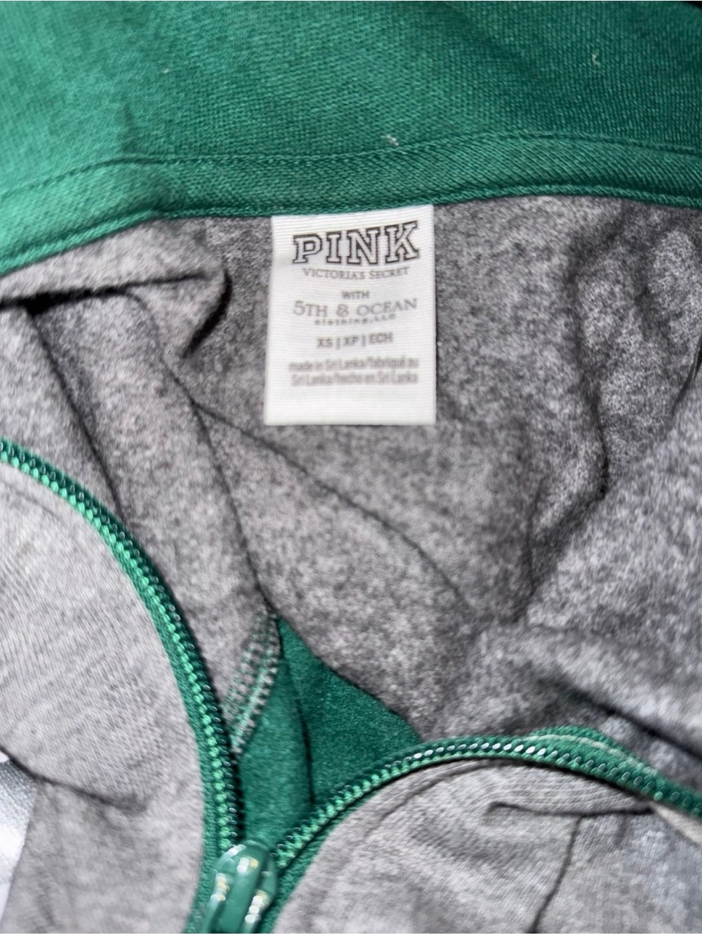 PINK Victoria's Secret Green and Gray MSU Spartans Quarter-Zip Pullover - Picture 2 of 3